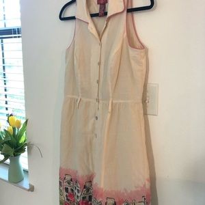 Cream summer dress with unique border.
